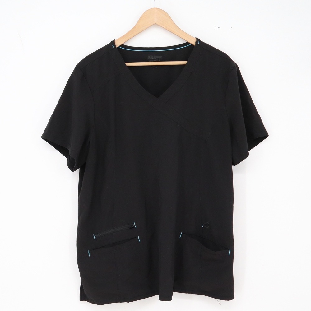 Scrubstar Scrub Top Womens XL Performance Black V-Neck Stretch Exc